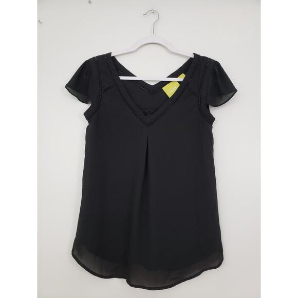 (Ju) Maeve by Anthropologie Womens Top Size 2 Cap Sleeve Sheer Black Whimsgoth - Picture 1 of 6